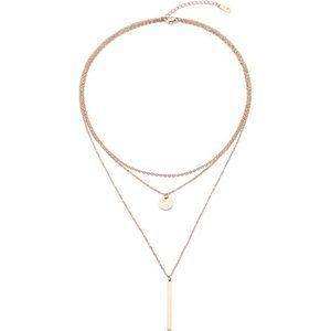 Disc Bar Pendant Layering Necklace Stainless Steel Layered Chain Choker